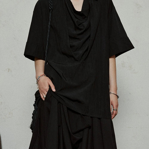 Load image into Gallery viewer, Women Beige Brief Pleated Elegant Big Size Blouse New Pile Collar Short Sleeve Shirt Fashion Spring Summer 2025 1DJ1182
