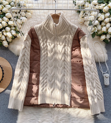 Black Warm Loose Twist Knitted Cardigan Patchwork Cotton Coat Women Autumn Winter Casual Zip-up Sweater Tops Vintage Streetwear