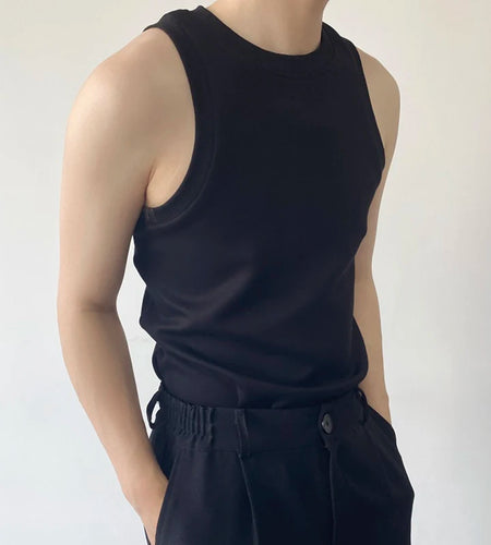 Summer Tight Fitting Vest Male Round Neck Sleeveless Tank Top Men's Clothing Fashion Solid Color Casual 9C5329