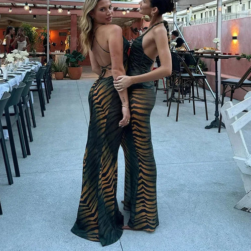 Load image into Gallery viewer, Tiger Print Deep V Neck Backless Maxi Dress for Women Summer 2024 Sexy Elegant Party Dresses Vacation Outfits C71-CG18
