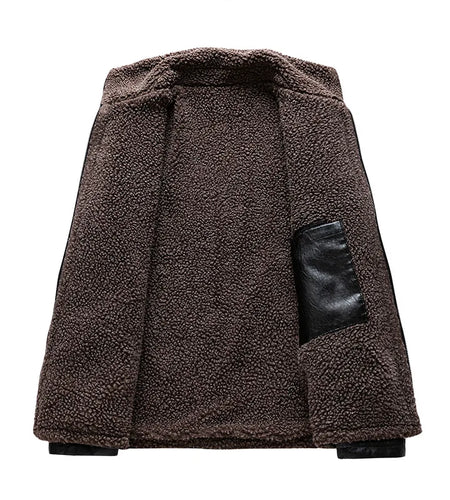 Winter Fleece Thick Leather Jacket Men's Fur Collar Casual Vintage Motorcycle Biker Coat Male Brand Design PU Jacket