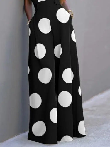 Load image into Gallery viewer, Summer Autumn Women&#39;s Retro Polka-dot Romper Short Sleeves One Pieces Wide Leg Long Pants Elegant Jumpsuits for Women
