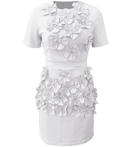 Solid Spliced Appliques Slimming Dresses For Women O Neck Short Sleeve High Waist Temperament Dress Female Fashion