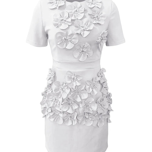 Load image into Gallery viewer, Solid Spliced Appliques Slimming Dresses For Women O Neck Short Sleeve High Waist Temperament Dress Female Fashion
