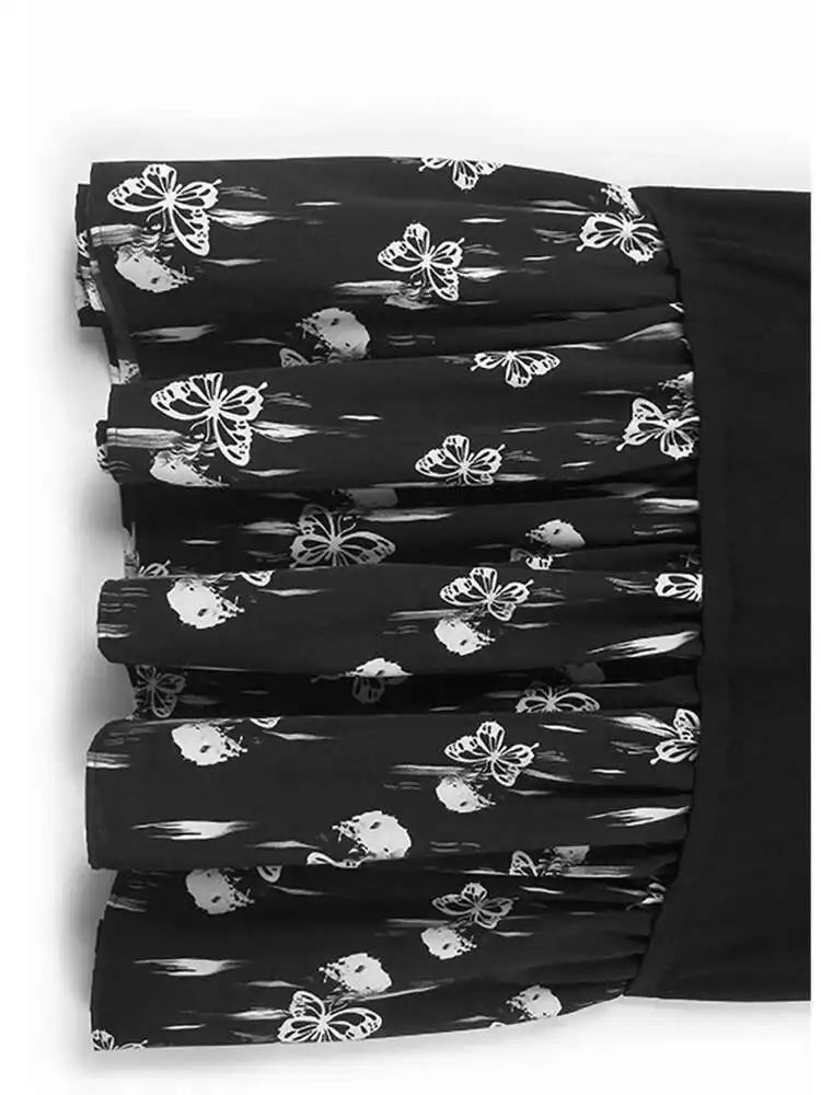 Women Black Knitting Pattern Printed Big Size Midi Dress New V-Neck Long Sleeve Fashion Tide Spring Autumn 2025 1DH7690