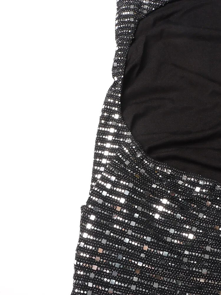 Patchwork Sequins Backless Sexy Vests For Women Halter Collar Sleeveless Slimming Tank Tops Female Fashion Clothing