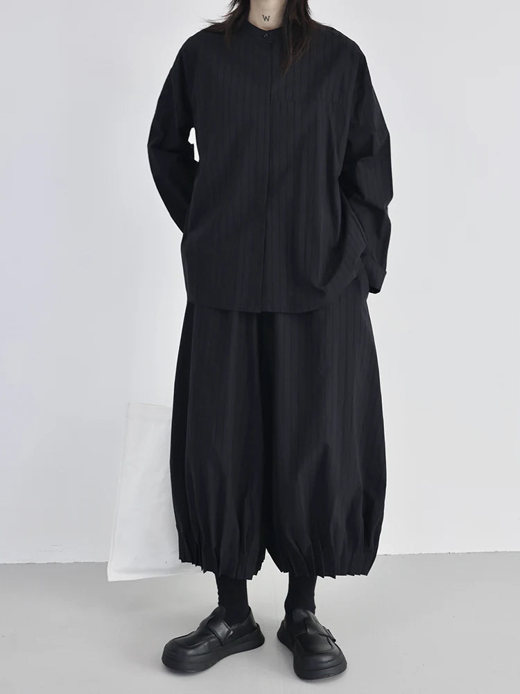 High Elastic Waist Black Striped Pleated Wide Leg Bud Pants New Trousers Women Fashion Tide Spring Autumn 2025 1DJ0832