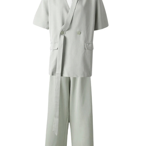 Load image into Gallery viewer, Big Size Green Blazer Wide Leg Pants Two Piece Suit New V-Neck Short Sleeve Women Fashion Tide Spring Summer 2025 CPG3079
