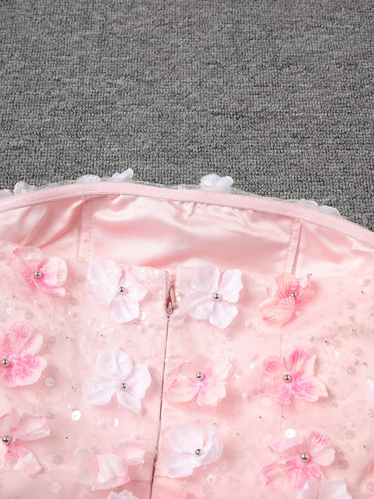 Women Three-dimensional Flower Rhinestones Mini Strapless Dress New Sleeveless Fashion Tide Spring Autumn 2025 CPG2978