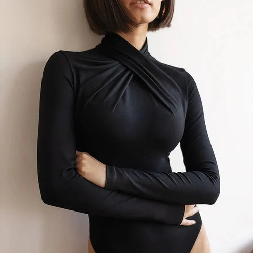 Load image into Gallery viewer, Autumn/Winter Long Sleeve Elastic Tight Bobysuit Women's Slim Fit Pleated Elegant Jumpsuit Female Party Casual Clothing
