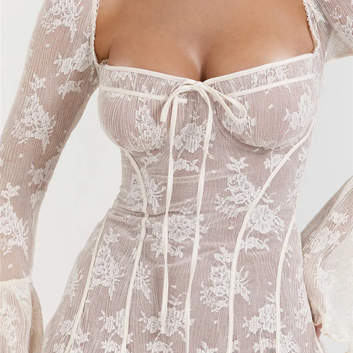 Load image into Gallery viewer, Elegant Print Mini Dress For Women Autumn Winter New Square Collar Long Sleeve Backless Loose Club Party Sexy Dress
