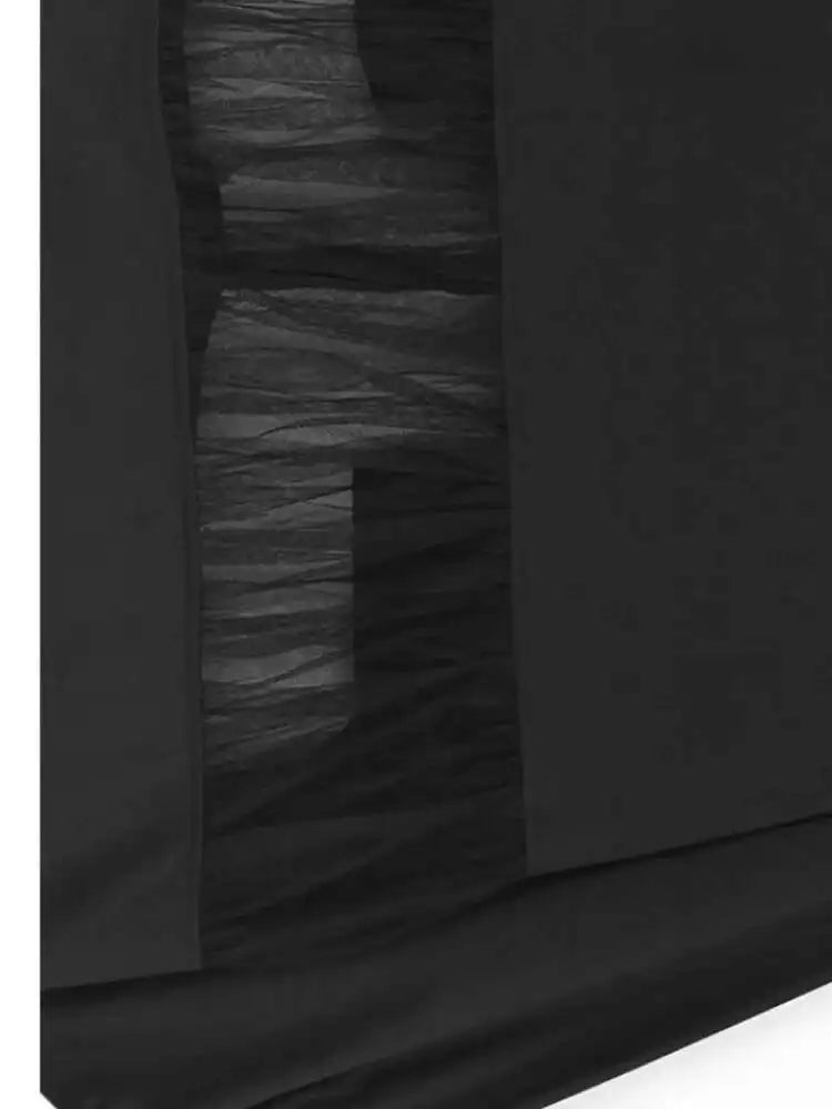 Women Black Mesh Perspective Big Size Midi Shirt Dress New Lapel Long Sleeve Fashion Tide Spring Autumn 2025 1DJ0140