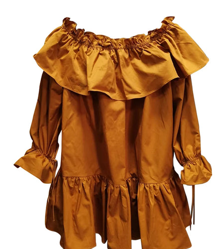 Solid Spliced Ruffles Loose Dresses For Women Slash Neck Long Sleeve High Waist Temperament Mini Dress Female New