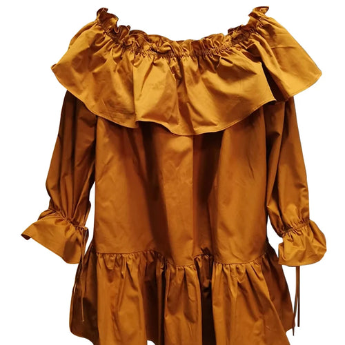 Load image into Gallery viewer, Solid Spliced Ruffles Loose Dresses For Women Slash Neck Long Sleeve High Waist Temperament Mini Dress Female New
