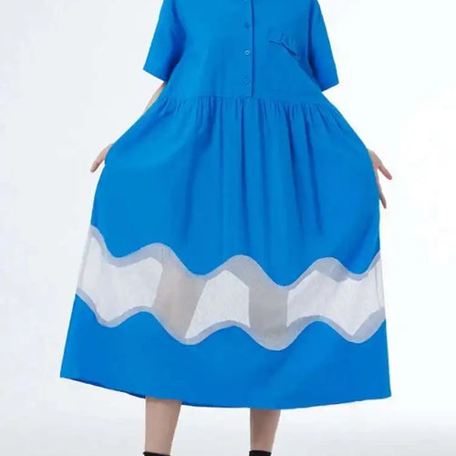 Load image into Gallery viewer, Women Blue Perspective Big Size Shirt Dress New Lapel Short Sleeve Loose Fit Fashion Tide Spring Summer 2025 1DF8791
