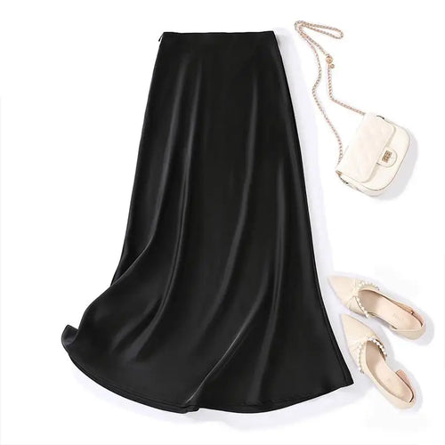 Load image into Gallery viewer, Korean Fashion Solid Elegant High Waist Zipper Long Skirt Women's Summer Vacation Party Wrapped Hip A-line Skirt 2024 Streetwear
