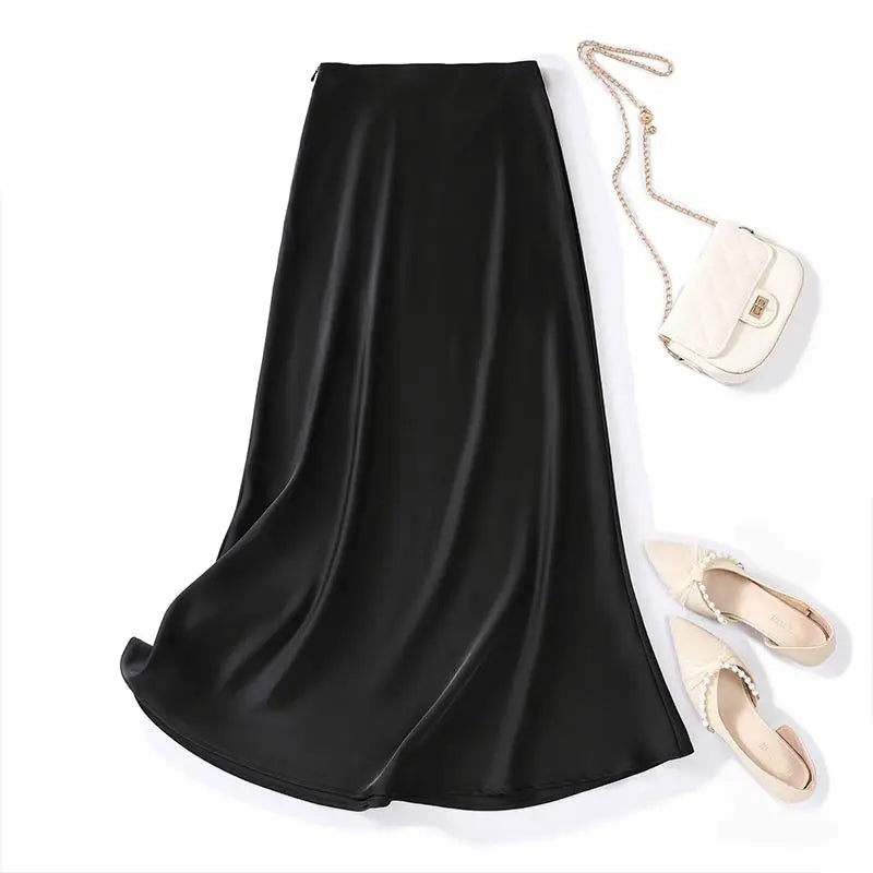 Korean Fashion Solid Elegant High Waist Zipper Long Skirt Women's Summer Vacation Party Wrapped Hip A-line Skirt 2024 Streetwear
