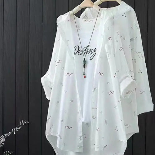 Load image into Gallery viewer, Women's Shirts Hooded Sunscreen Long Sleeved Shirt Female Top Summer New Coat Medium Long Jacket Thin Printed Blouse
