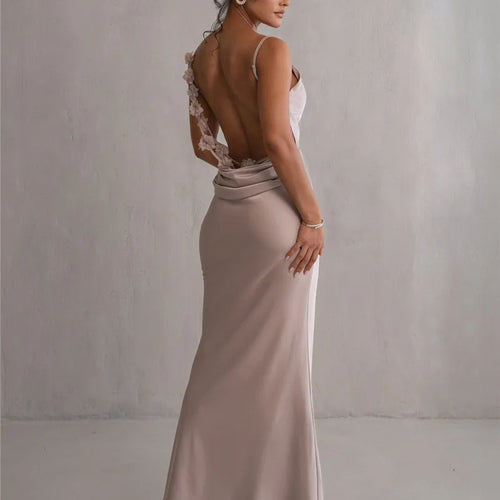 Load image into Gallery viewer, Floral Draped Backless Maxi Long Dress For Women Fashion Spaghetti Strap Sleeveless Bodycon Evening Party Dress Elegant
