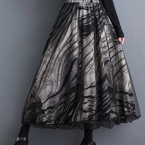 Load image into Gallery viewer, High Elastic Waist Black Dot Printed Mesh Spliced A-line Half-body Skirt Women Fashion Tide New Spring Autumn 2025 1DJ0329
