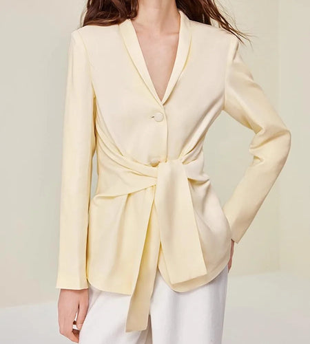 Slimming Spliced Lace Up Elegant Jackets for Women Lapel Long Sleeves Patchwork Single Breasted Jacket Female New