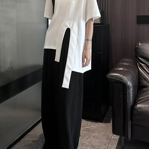 Load image into Gallery viewer, Women White Hem Irregular Spliced Big Size Casual T-shirt New Round Neck Short Sleeve Fashion Spring Summer 2025 1DH5508
