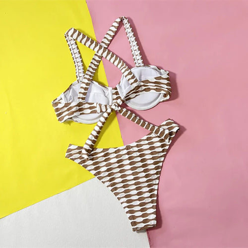 Load image into Gallery viewer, Sexy Cross Back Brazilian Underwired Bandeau Bikini Set Female Swimsuit Striped Swimwear New Bandage Bathing Suit
