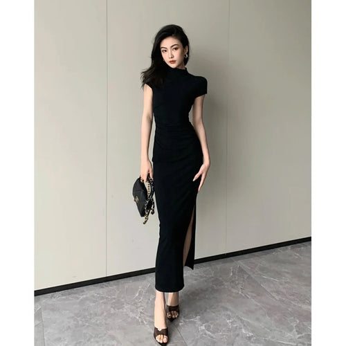 Load image into Gallery viewer, Women Fashion Sexy Midi Dress Summer Elegant V-neck Split Sleeveless Slim Dresses Streetwear High Waist Bodycon Vestidos Robes
