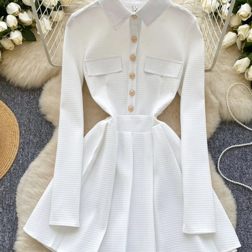 Load image into Gallery viewer, Spring Autumn 2025 New Women Fashion Black White Elegant Long Sleeved Short Dress Vintage Pink Single Breasted Party Dress Trend
