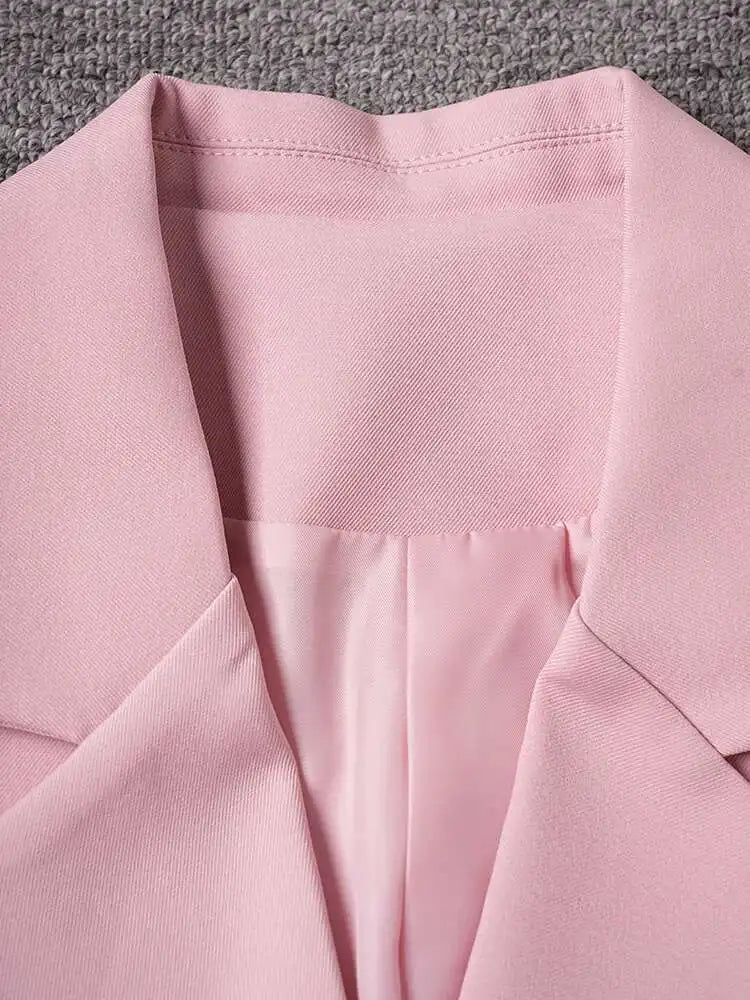 Women Pink Color Double Breasted Big Size Blazer New Lapel Long Sleeve Jacket Fashion Tide Spring Autumn 2025 CPG2778