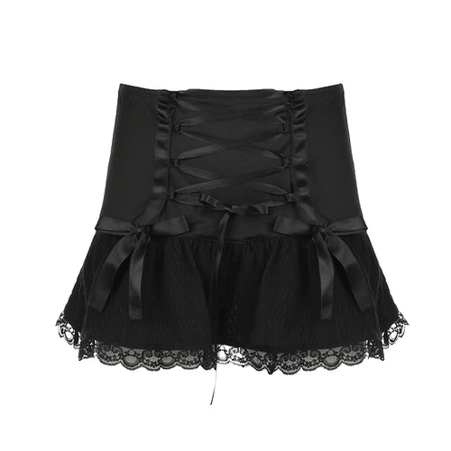 Load image into Gallery viewer, Gothic Y2K Lace Trim Mini Skirt Harajuku Vintage Tie Up Bow Dark Academia Sexy Women Skirts Hottie A-Line Grunge New
