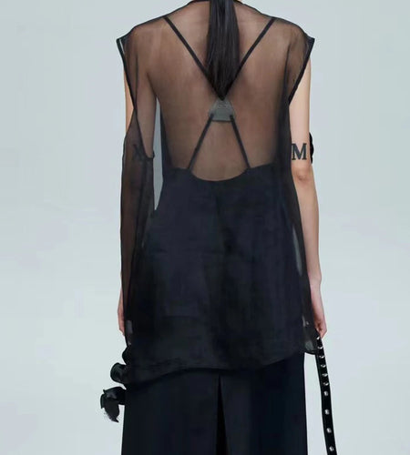 Solid Spliced Appliques Slimming T Shirts For Women V Neck Sleeveless Minimalist Elegant T Shirt Female Clothes New