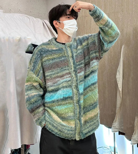 Men's Sweater New Spring Stripes Contrast Color Knitted Male Loose Casual Single Breasted Cardigan Handsome Knits 9W1478