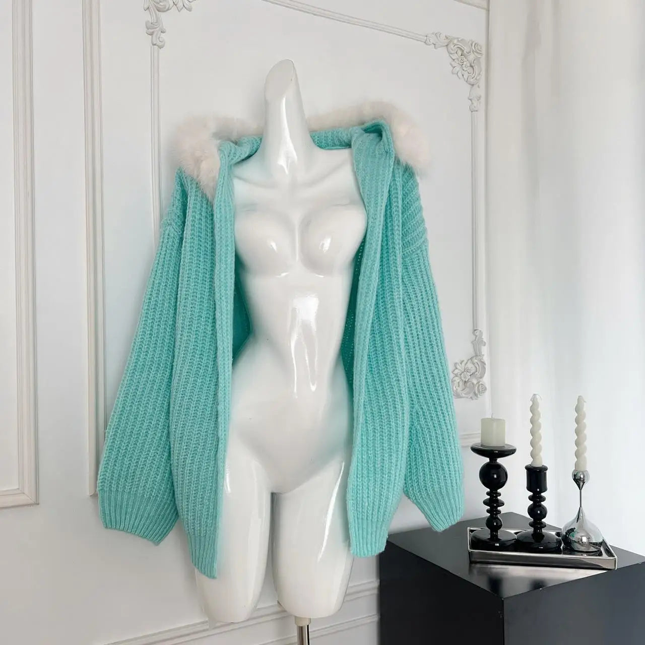 Vintage Chic Women Blue Hooded Cardigan Sweater Beige Elegant Long Sleeved Short Knitted Tops 2024 Autumn Winter Fashion Popular