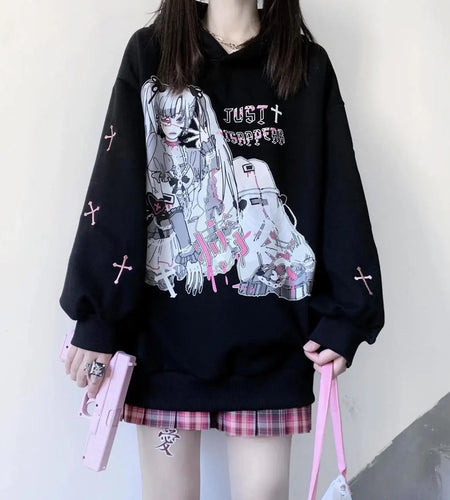 Thicked Hoodies Women's Clothing Y2k Tops Hooded Anime Print Fashion Sweatshirts 2024 Ropa Mujer Casual Fashion Harajuku Hoodie