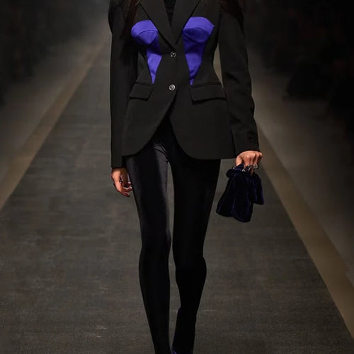 Load image into Gallery viewer, Hit Color Slimming Fashion Blazers for Women Lapel Long Sleeves Patchwork Single Breasted Blazer Female Clothes New
