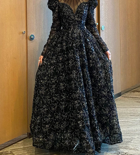 Hit Color Spliced Embroidery Elegant Dresses for Women Stand Neck Long Sleeves Sheer Patchwork Folds Dress Female