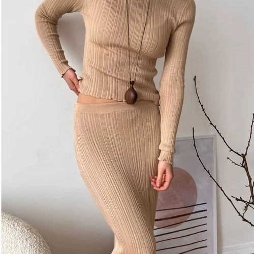 Load image into Gallery viewer, Elegant Knitted Sweater Long Sleeve Skirt Set Fashion Autumn/Winter New Women Two Piece Set Party Club Street Clothing
