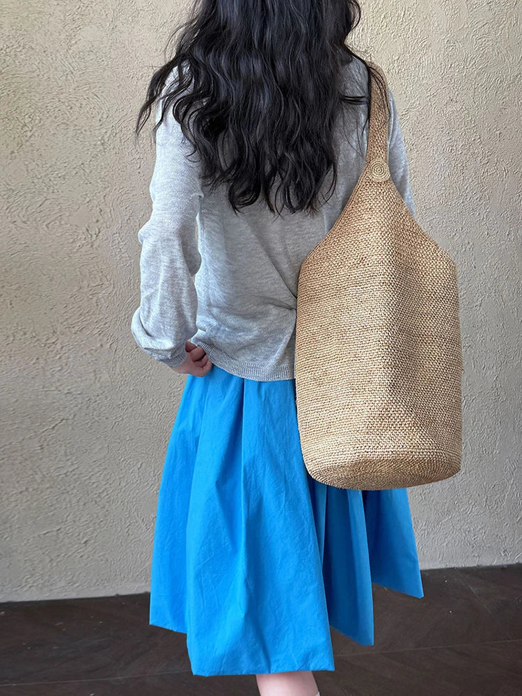 High Elastic Waist Blue Brief Elegant Bud Knee-Length Half-body Skirt Women Fashion Tide New Spring Autumn 2025 1DJ1113