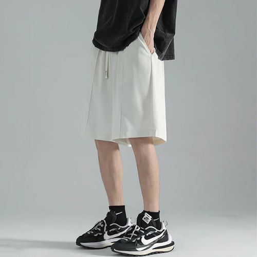 Load image into Gallery viewer, Men&#39;s Suit Shorts Ice Silk Solid Color Elastic Waist Pants Summer Casual Fashion Male Clothing Lace-up Design 2025 9W1350
