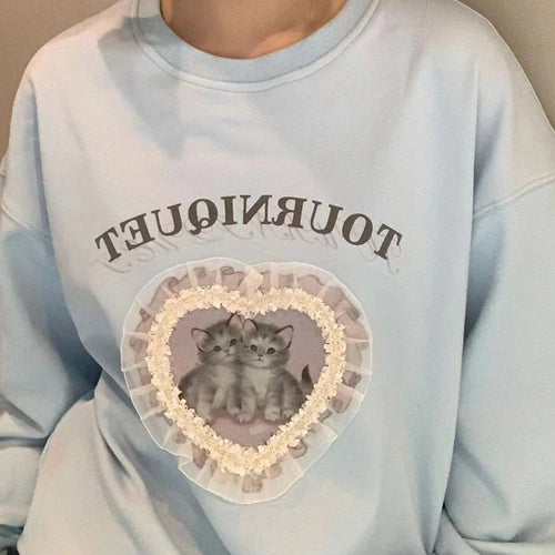 Load image into Gallery viewer, Solid Color Loose Simple Casual Female Hoodies Fashion Letter Printing Chic O-neck Pullovers Basic Women Hoodies Sky Blue
