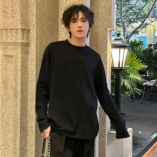 Load image into Gallery viewer, Round Collar Male T-shirt Casual Solid Color Simple Baggy Men Long Sleeve Tops Trendy Men&#39;s Clothing Spring 9C4889
