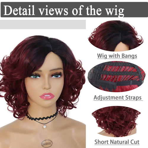 Load image into Gallery viewer, Synthetic Hair Afro Wig Kinky Curly Wigs for Black Women Short Hairstyle Wine Red Ombre Wig Dark Root Soft Hair Bob Wig
