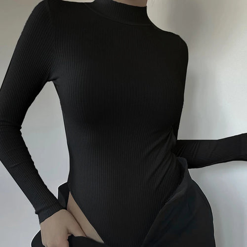 Load image into Gallery viewer, Fashion Skinny Autumn Bodysuit for Women Top Stand Collar Solid Backless Sexy Body Knit Party Rompers Casual Clothing
