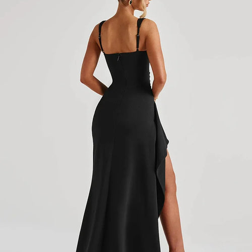 Load image into Gallery viewer, Black Backless Sexy Maxi Dress For Women Gown Spaghetti Strap Sleeveless Thigh High Split Club Evening Long Dress
