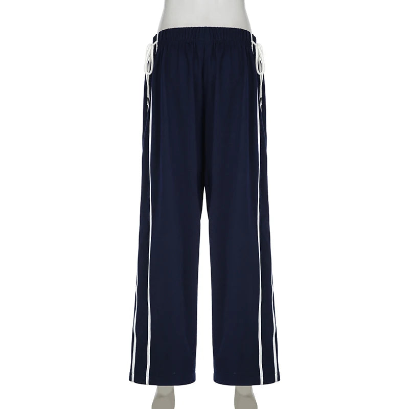 Casual Baggy Stripe Sporty Chic Sweatpants Women Trousers Elastic Waist Drawstring Korean Pants Straight Leg Clothes