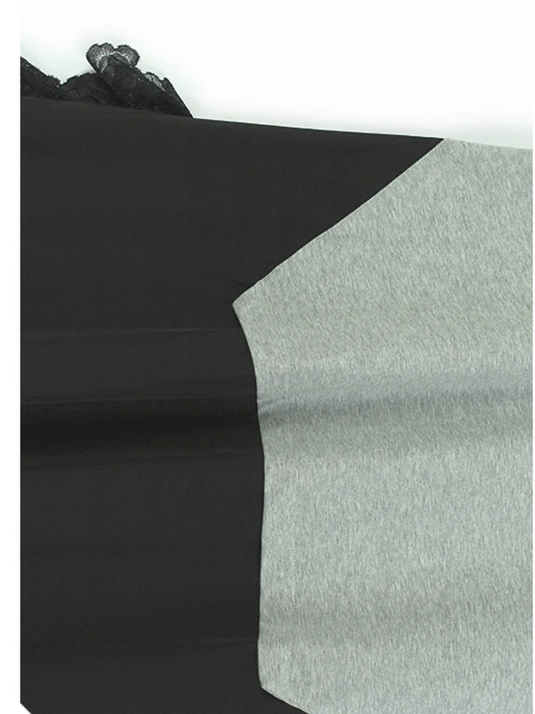 Women Gray Lace Color-block Big Size Midi Dress New Round Neck Short Sleeve Fashion Tide Spring Summer 2025 1DJ0921