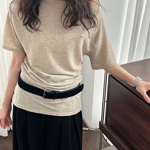 Load image into Gallery viewer, Women Blue Brief Belted Elegant Casual T-shirt New Slash Neck Short Sleeve Fashion Tide Spring Summer 2025 1DJ1475
