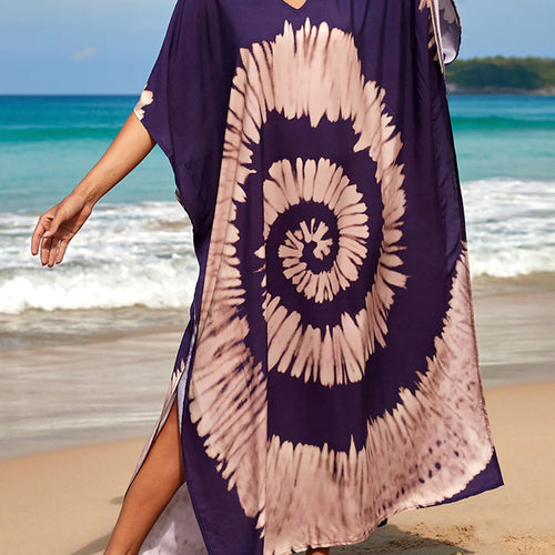 Load image into Gallery viewer, Colorful Kaftan Tunic Beach Cover Up Cover-ups Beach Dress Beach Wear Beachwear Loose Maxi Dress Female Women V4428
