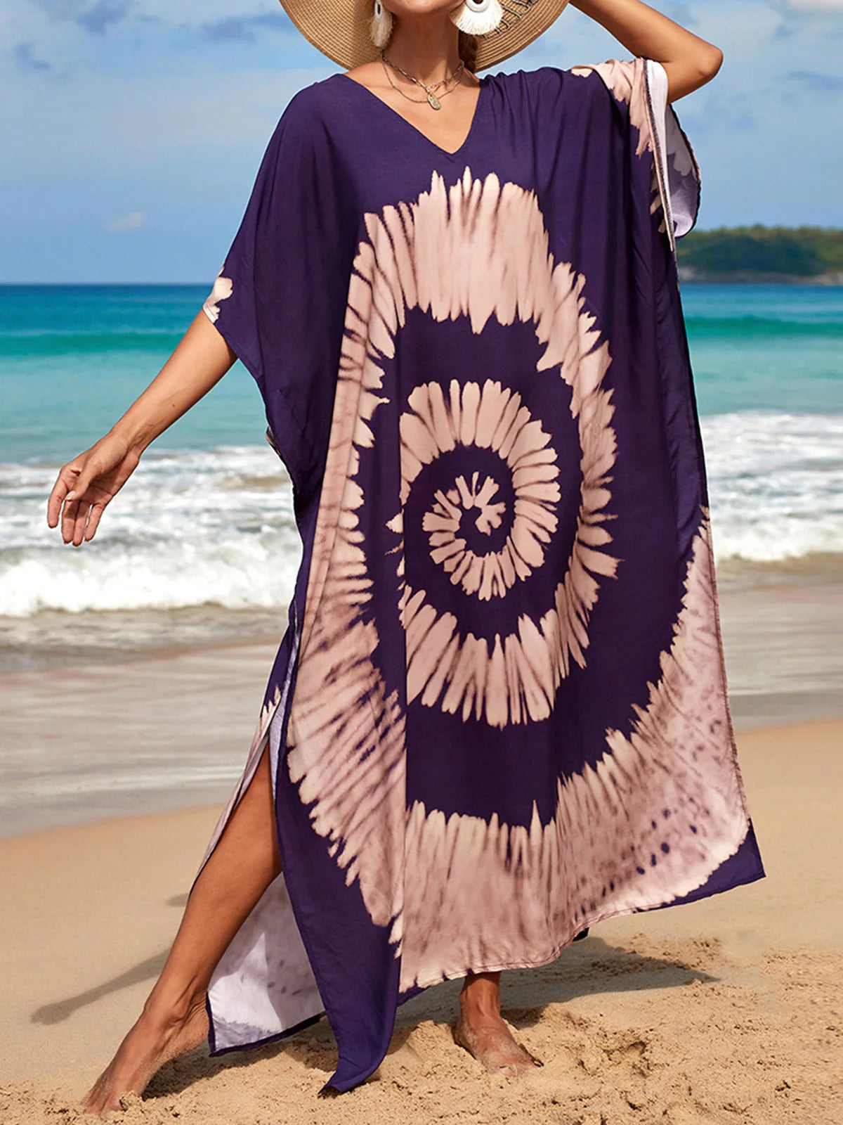 Colorful Kaftan Tunic Beach Cover Up Cover-ups Beach Dress Beach Wear Beachwear Loose Maxi Dress Female Women V4428